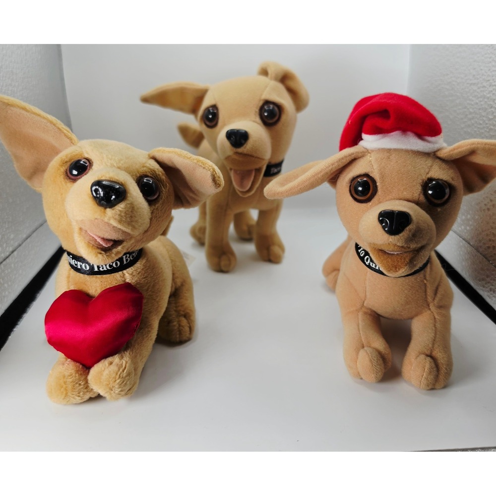 Vintage Taco Bell Chihuahua Plush Set of 3 Santa Heart Yo Quiero 90s Mascot